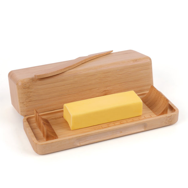 Union Rustic Butter Dish With Lid For Countertop, Bamboo Butter Holder